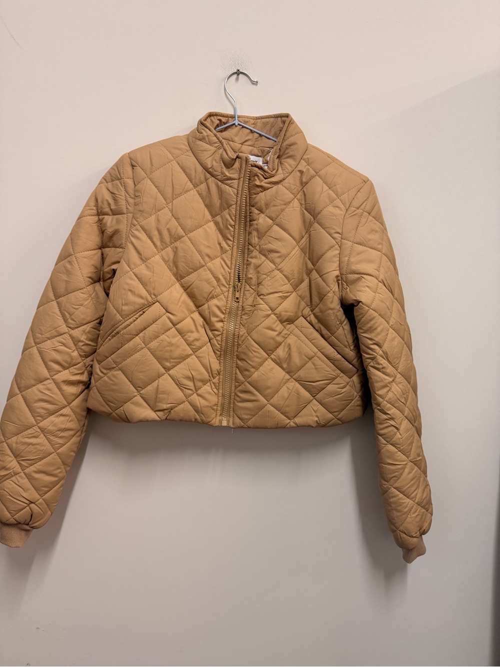 Princess Polly Quilted Cropped Puffer Jacket - Tan